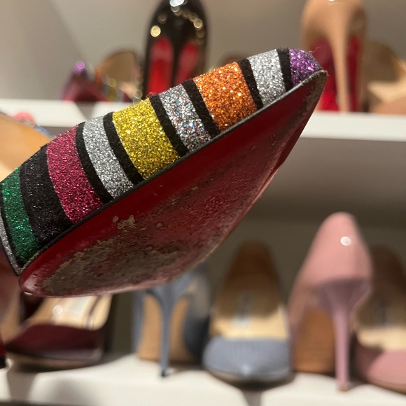 Worn Twice Christian Louboutin Pigalle Follies 100 Rainbow Glitter 36 - Picture 4 of 6